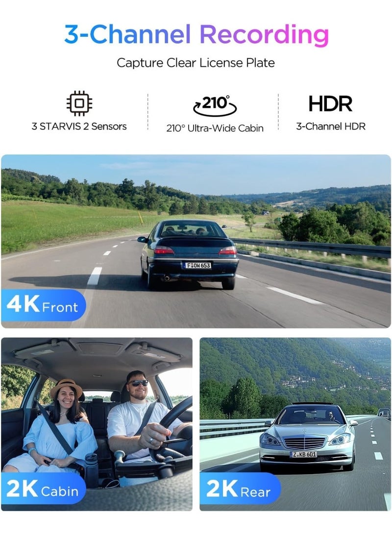 Viofo A329S Dash Camera for Car 4K with GPS – Sony STARVIS 2 Dash Cam, Front 4K, Rear & Interior Camera, Wi-Fi 6, 24/7 Parking Mode Car Dash Cam - Image 2